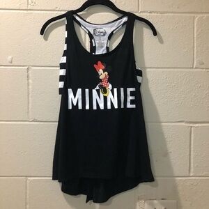 Disney Minnie Black & White Striped Tank Top with Built in Bra Size Small